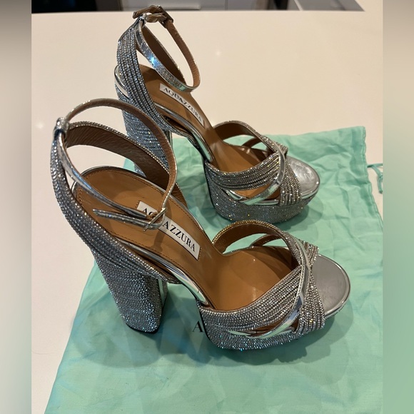 AUTH WOMEN’S AQUAZZURA SUNDANCE 140 CRYSTAL EMBELLISHED PLATFORM SANDALS - SZ 6. - Picture 10 of 12